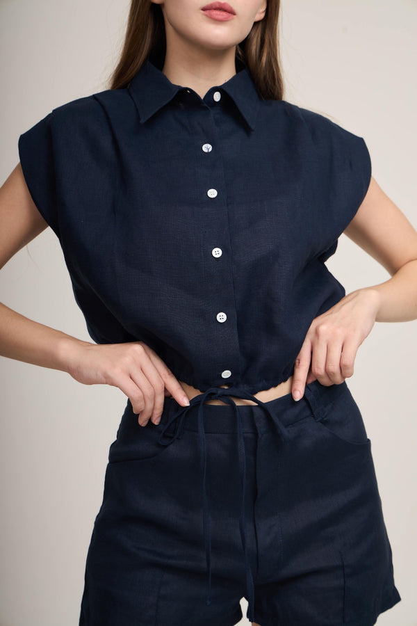 Panini Linen Shorts – High-waist wide-leg shorts in Navy, Beige and White – Eli&Co Chiang Mai