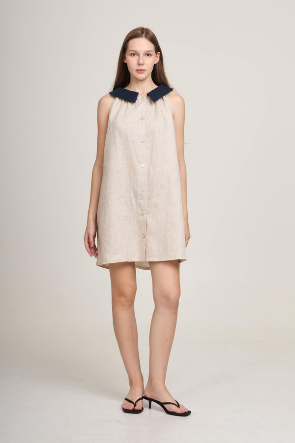 Velvet Linen Dress – Relaxed A-line mini dress in White and Beige – Eli&Co Chiang Mai