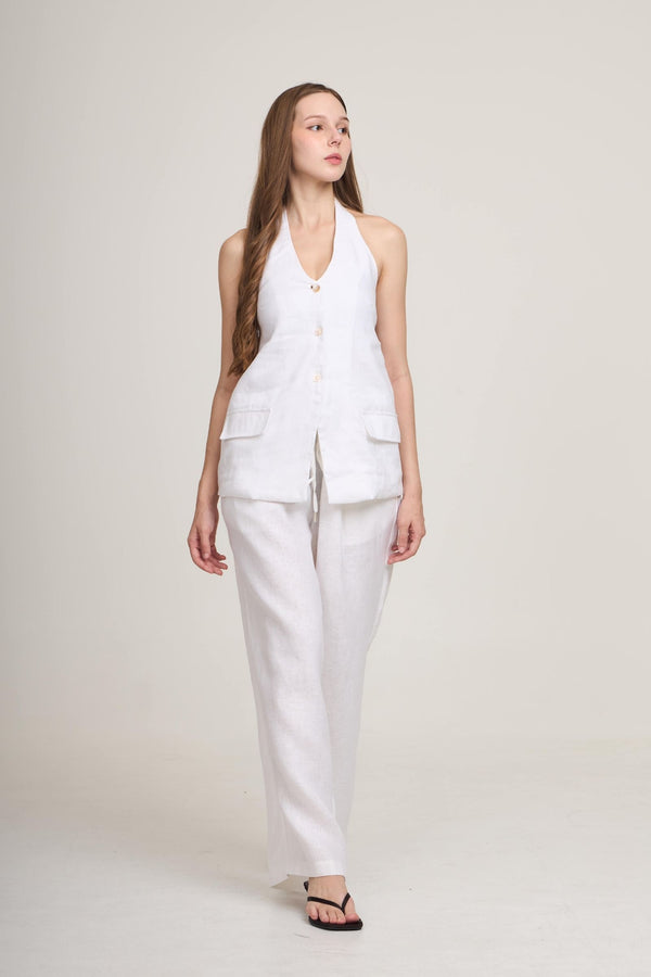 Cassa Linen Top – Halter button-down top in Beige, White and Navy – Eli&Co Chiang Mai