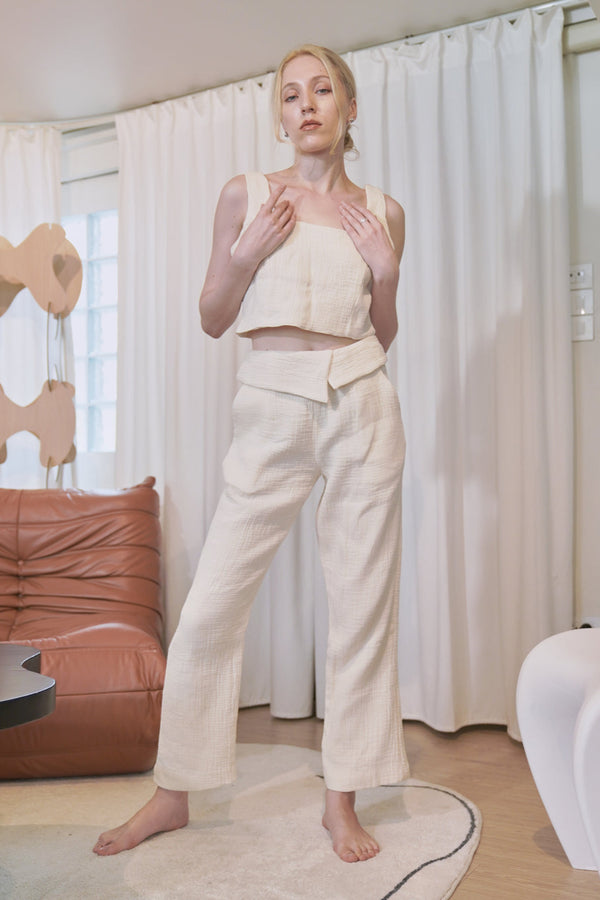 Salu Organic Cotton Pants – Wide-leg pants in Beige and Navy – Eli&Co Chiang Mai