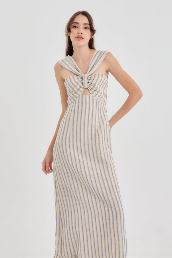 Viernes Cotton Dress – Knotted front striped midi dress – Eli&Co Chiang Mai