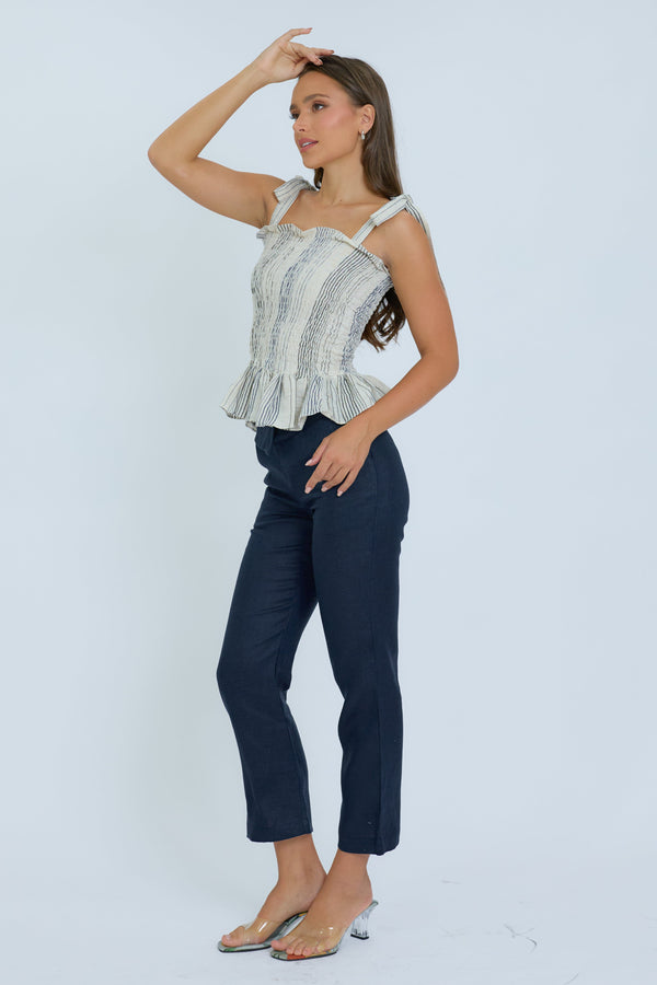 Cyrus Cotton Tank Top – Peplum cotton tank top in White and Striped – Eli&Co Chiang Mai