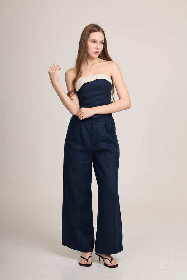 Tatin Linen Trousers – High-waisted wide-leg trousers in Beige, Navy, White and Black – Eli&Co Chiang Mai
