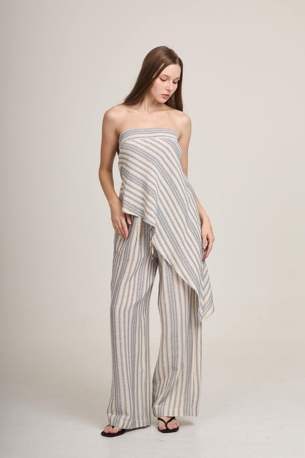 Boudoir Strapless Linen Top – Strapless draped top in Beige, White and Striped – Eli&Co Chiang Mai