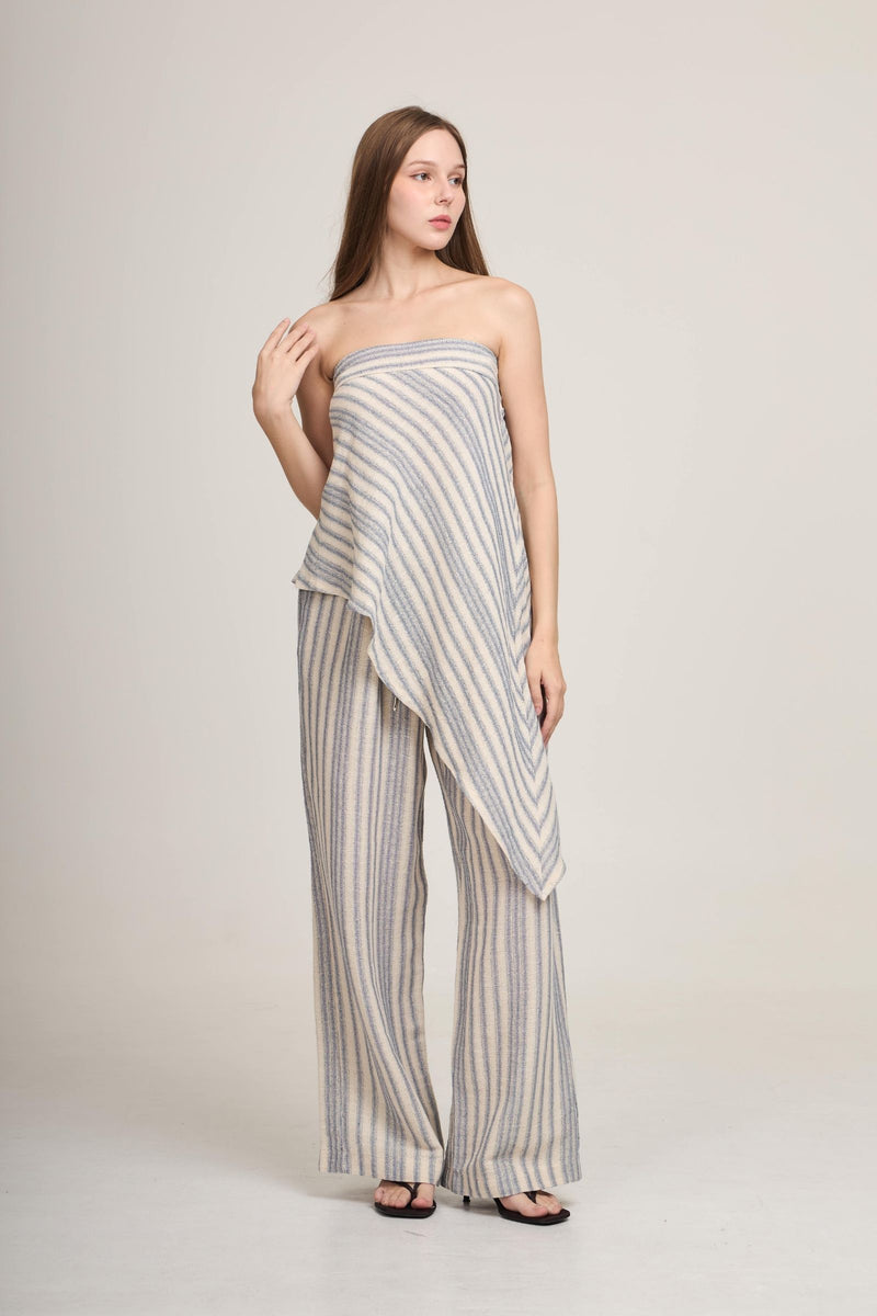 Boudoir Strapless Linen Top – Strapless draped top in Beige, White and Striped – Eli&Co Chiang Mai