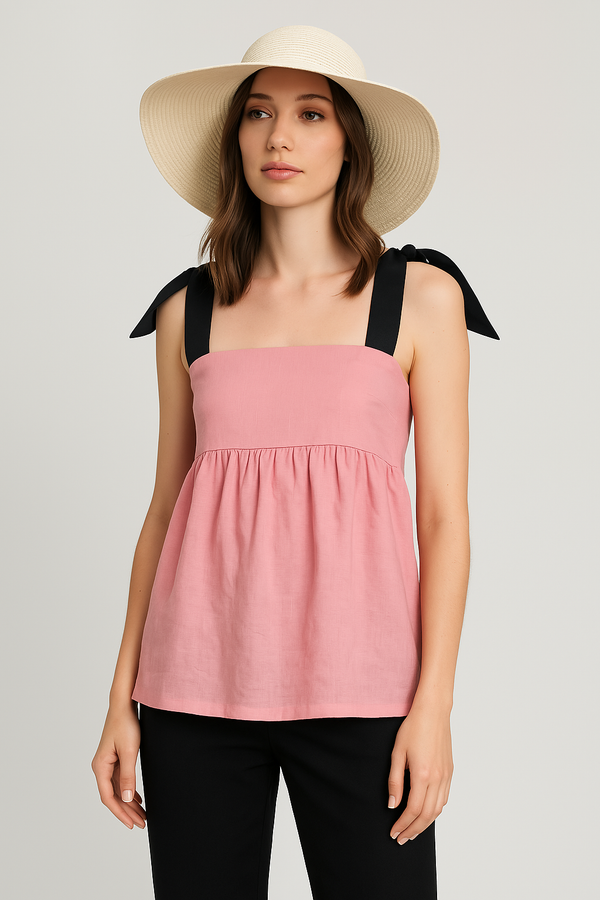 Bowie Tie Linen Tank Top – Bow strap tank top in Pink, Blue and White – Eli&Co Chiang Mai