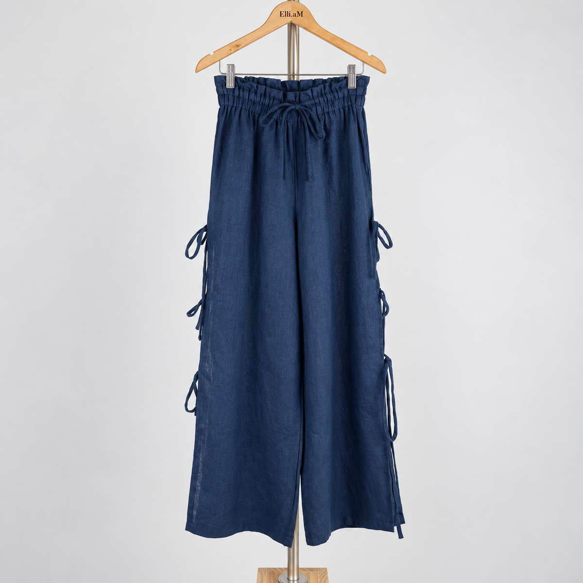 Coral Long Pants — Navy / Linen — front view