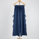 Coral Long Pants — Navy / Linen — front view