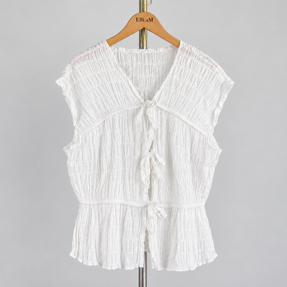 Daisy Tie-Front Top — Crinkled White / Cotton — front view