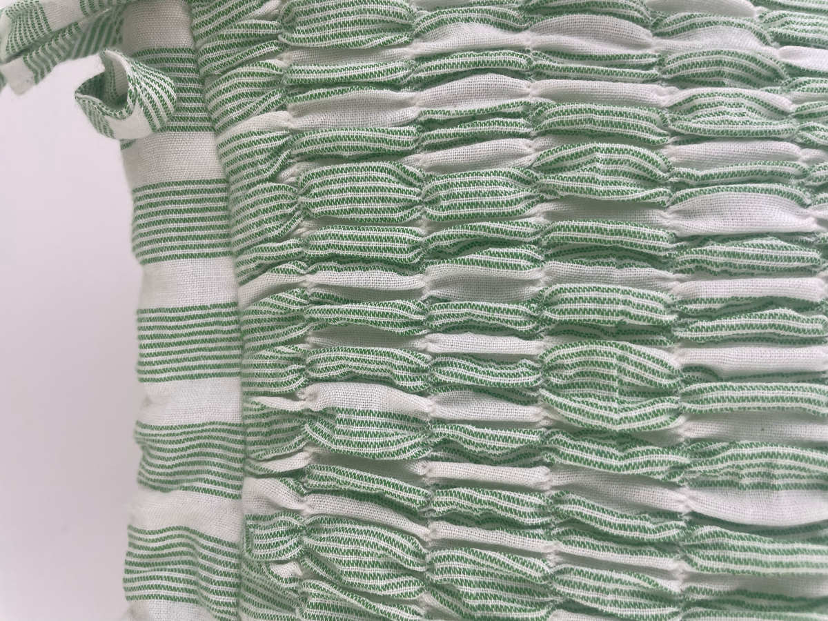 Fleur Cotton Bag — Green/White Stripe / Cotton — real fabric detail