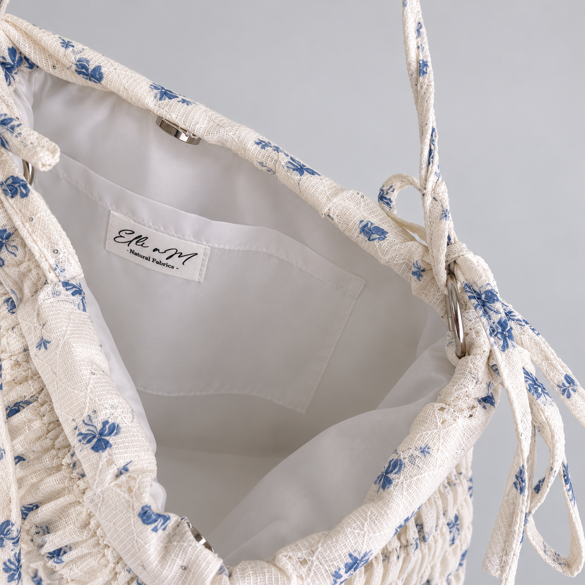 Fleur Cotton Bag — Flower Blue / Cotton — inside and lining