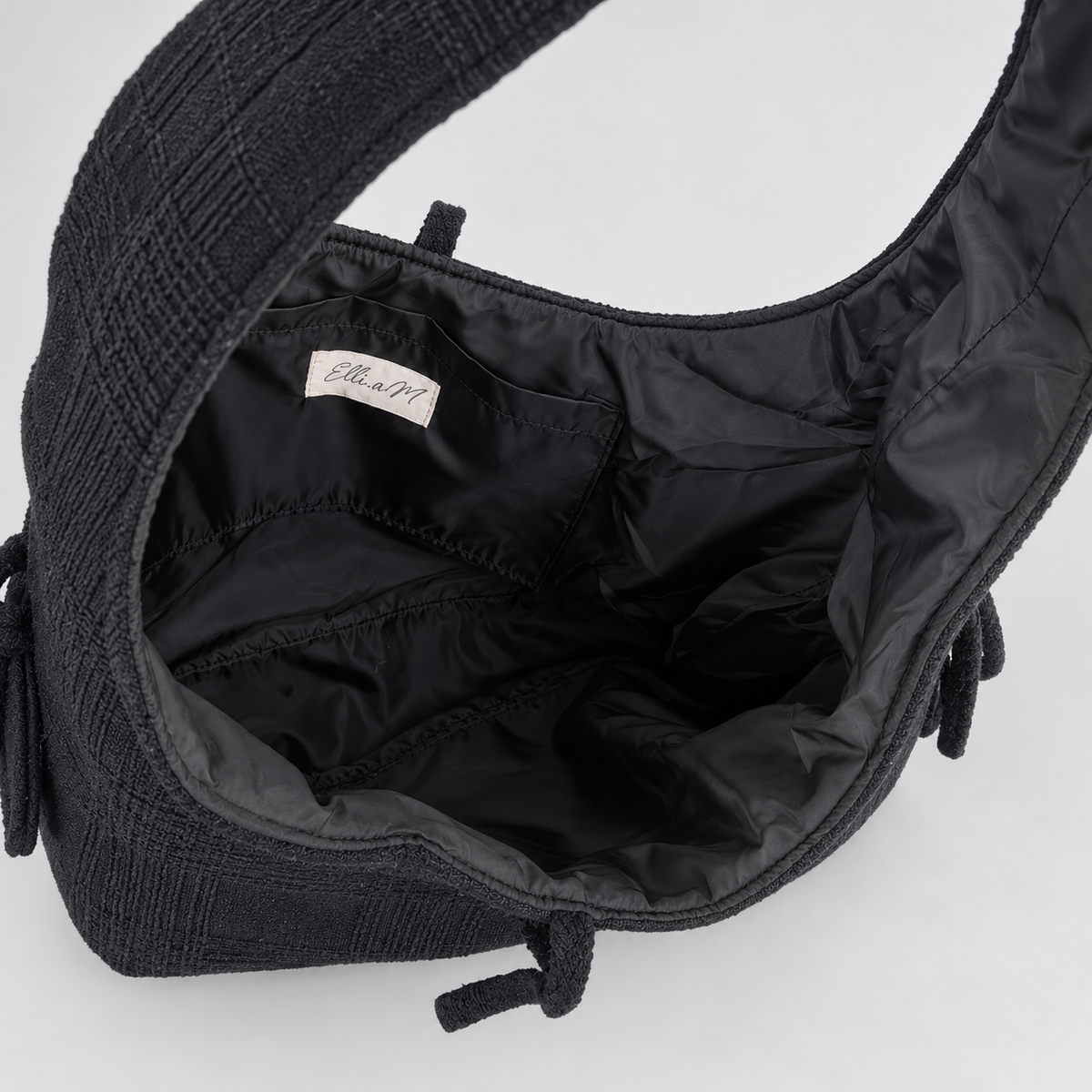 Mila Shoulder Bag — Black / Cotton — inside and lining