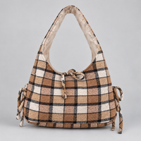Mila Shoulder Bag — Brown Check / Cotton — front view