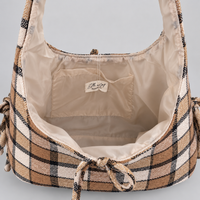 Mila Shoulder Bag — Brown Check / Cotton — inside and lining
