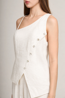 Kissel Linen Top – One-shoulder button detail top in Beige, White and Striped – Eli&Co Chiang Mai