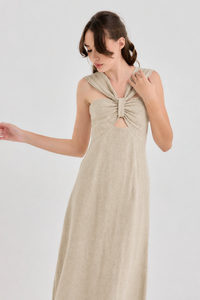 Viernes Cotton Dress – Knotted front striped midi dress – Eli&Co Chiang Mai